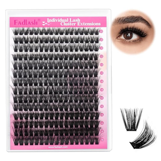 Lash Clusters 80D 255pcs 10-18mm Mixed Tray 3D Effect Fluffy Cluster Lashes D Curl Wispy Individual Lashes False Mink Eyelashes DIY Flat Lash Extension Individual Lashes Cluster (80D-0.07-D,10-18mm)