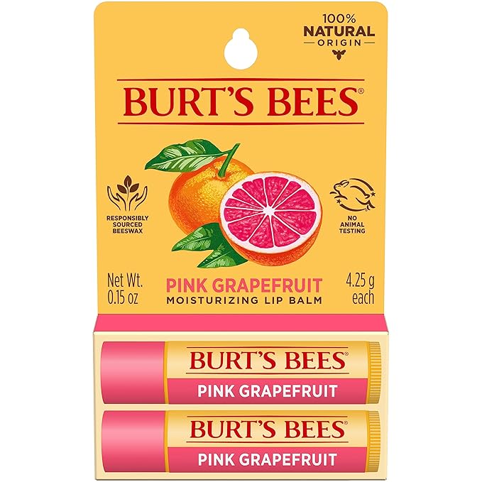 Burt's Bees Lip Balm - Pink Grapefruit, Lip Moisturizer With Responsibly Sourced Beeswax, Tint-Free, Natural Origin Conditioning Treatment, 2 Tubes, 0.15 oz. (Pack of 2)