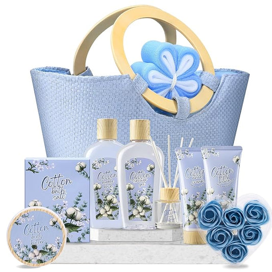 Spa Luxetique Gifts Baskets for Women, 10pcs Bule Spa Sets for Her, Bath Sets with Shower Gel, Body Lotion, Bubble Bath, Mother's Day Gifts for Mom