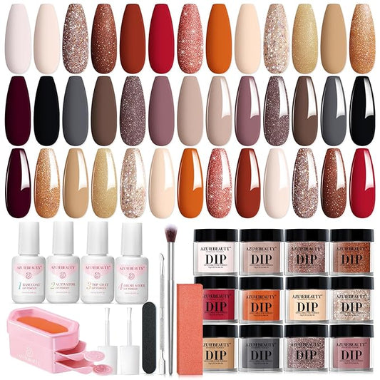 AZUREBEAUTY Fall Dip Powder Nail Kit 20 Colors Glitter Nude Black Grey Winter 31 Pcs Dip Powder Liquid Set with Top/Base Coat Activator for French Nails Art Manicure DIY Salon Women Gift