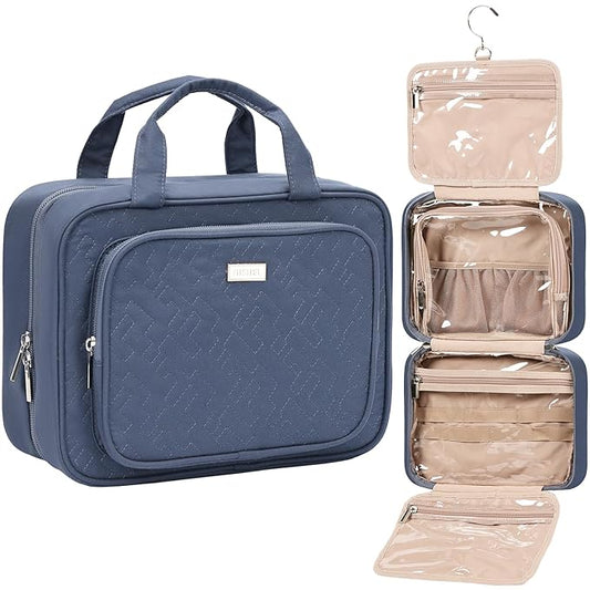 NISHEL Travel Toiletry Bag for Women, Makeup Essentials Organizer, Hanging Case for Accessories, Cosmetics, Medium Size, Aegean-Blue