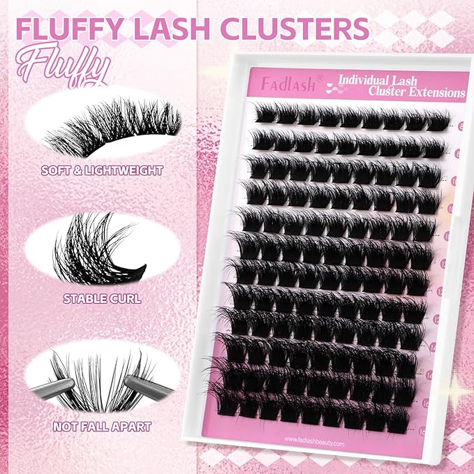 FADLASH Lash Cluster Eyelash Extensions 8-16mm Individual Cluster Lashes D Curl DIY Lash Extension Clusters 3D Effect Eyelash Clusters Volume (Y01-3D-Mix8-16)