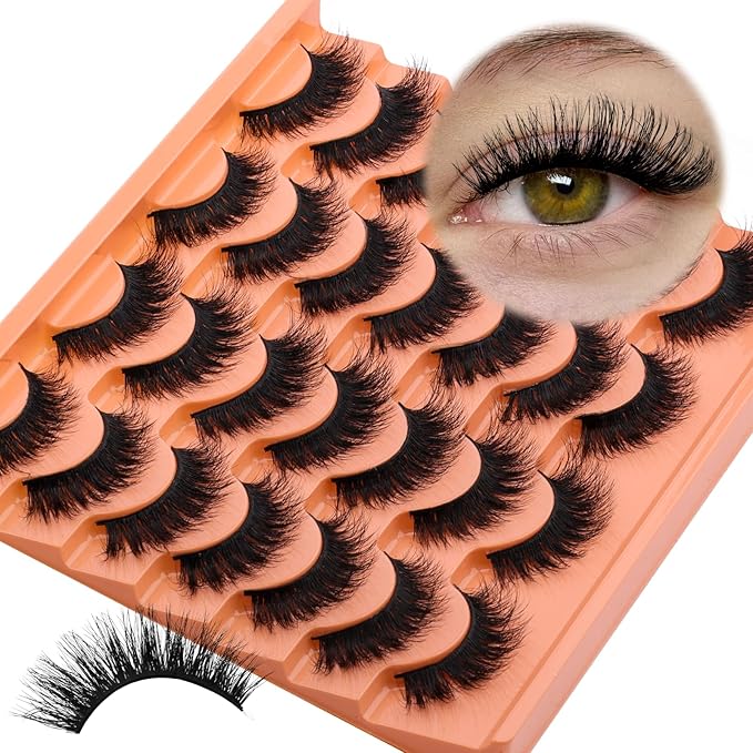 FADLASH False Eyelashes 14 Pairs Faux Mink Lashes Wispy Fake Eyelashes Natural Look 3D Volume Soft Fluffy Lashes Handmade Eyelashes Cat Eye Lashes Fake Lashes Strips (LZ-DD-14)
