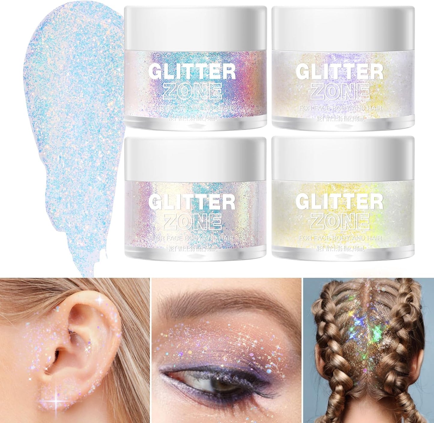 LANGMANNI Holographic Body Glitter Gel for Body, Face, Hair and Lip.Color Changing Glitter Gel Under Light. Vegan & Cruelty Free-1.35 oz (1# Golden Ocean)
