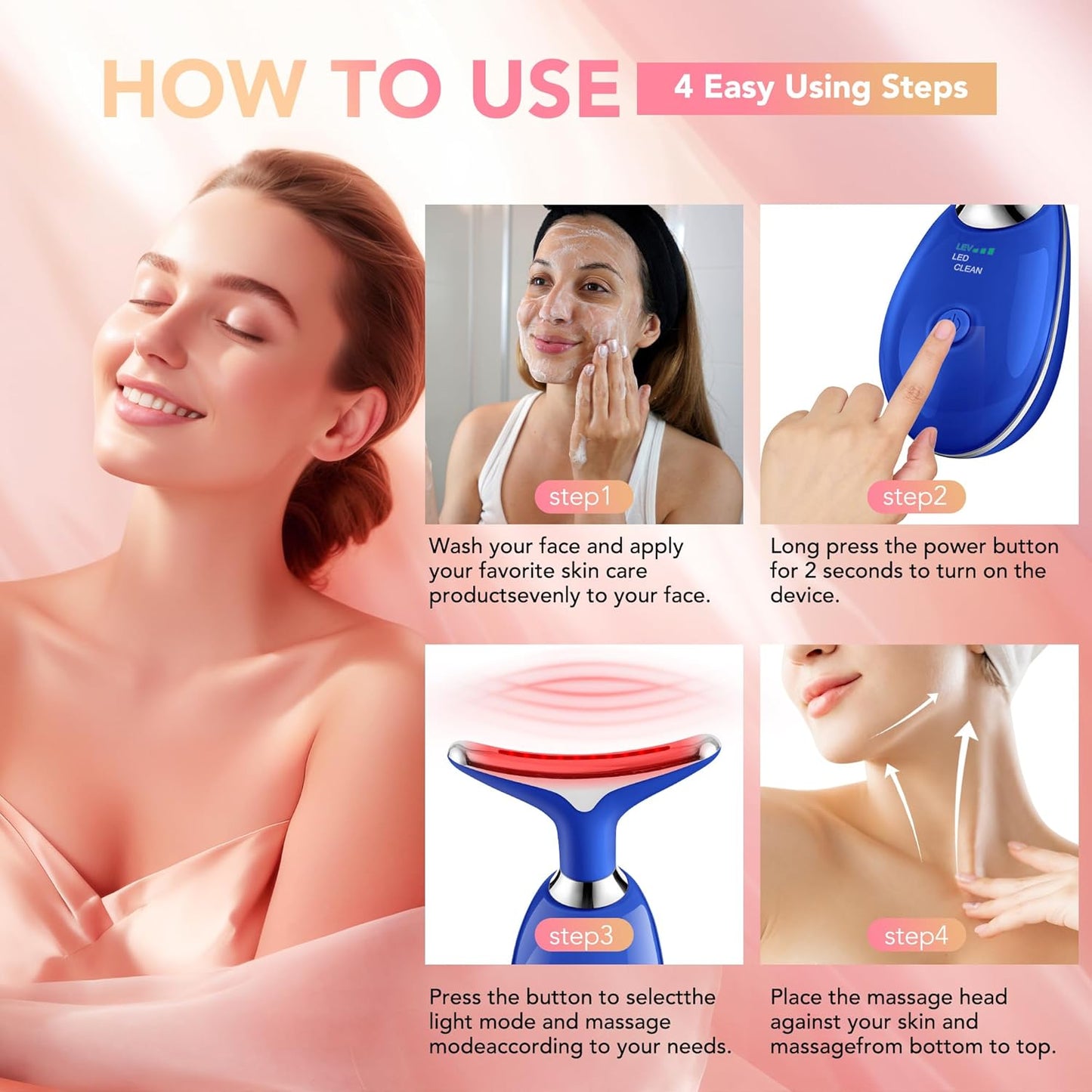 Red-Light-Therapy-for-Face, Facial Massager Wand with 7 Color - Birthday, Christmas, Mothers Day, Valentines Day, Self Care Gifts for Her Women Mom Best Friend Wife Teacher (Blue)