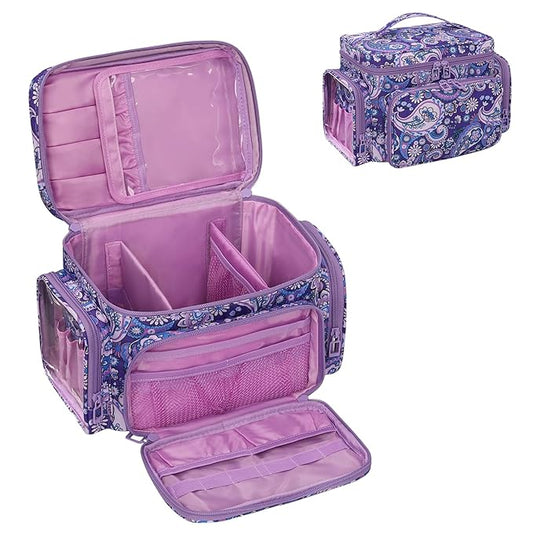 Large Makeup Bag, Portable Travel Makeup Bag Organizer for Women Girls with Makeup Brush Compartment & Two Side Pockets, Cosmetic Travel Bag Vertical Storage Toiletry - Purple