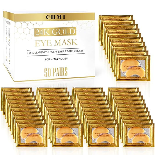 CHMI Under Eye Patches (50 Pairs) - 24K Gold Eye Patches for Puffy Eyes, Dark Circles, EyeBags and Wrinkles, Collagen Skin Care Products, Beauty & Personal Care
