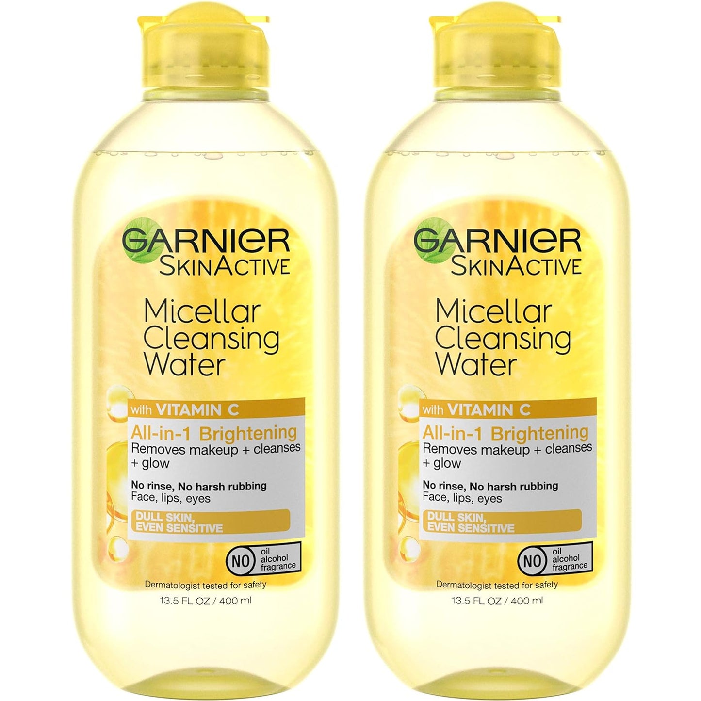 Garnier Micellar Water with Vitamin C, Facial Cleanser & Makeup Remover, Brightening & Hydrating, For All Skin Types, Vegan, Cruelty Free, 13.5 Fl Oz (400mL), 2 Count