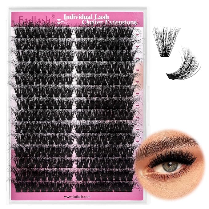 FADLASH Lash Clusters DIY Lash Extensions 100D Eyelash Clusters Cat Eye Cluster Lashes Fluffy Left Right Individual Lashes Cluster Eyelash Extensions Volume 3D Effect (100D-07D, 12-20mm)