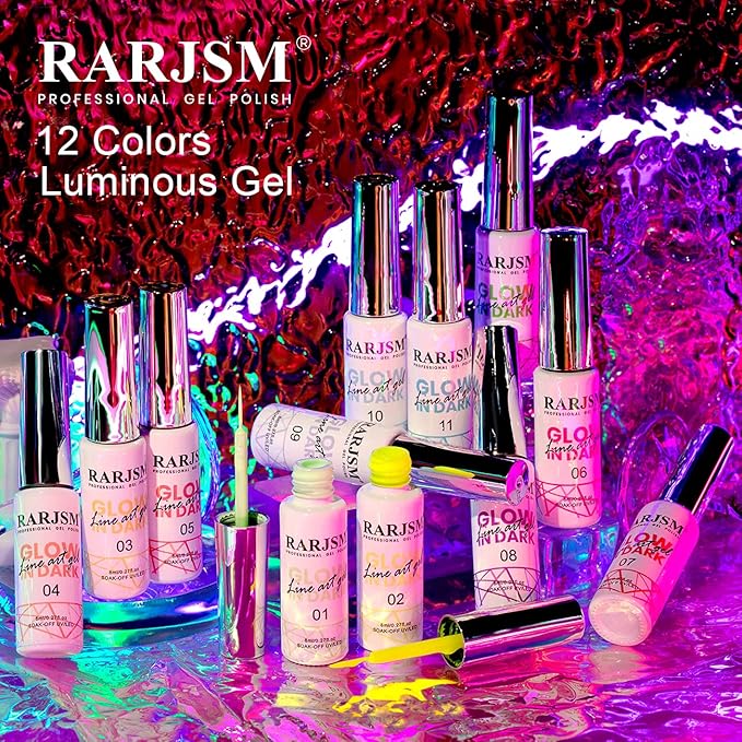 RARJSM Nail Art Gel Set, Glow In The Dark Gel Liner Nail Art Polish Luminous Design Nailpolish Neon Fluorescent Drawing Painting NailArt Polish Neon Colors