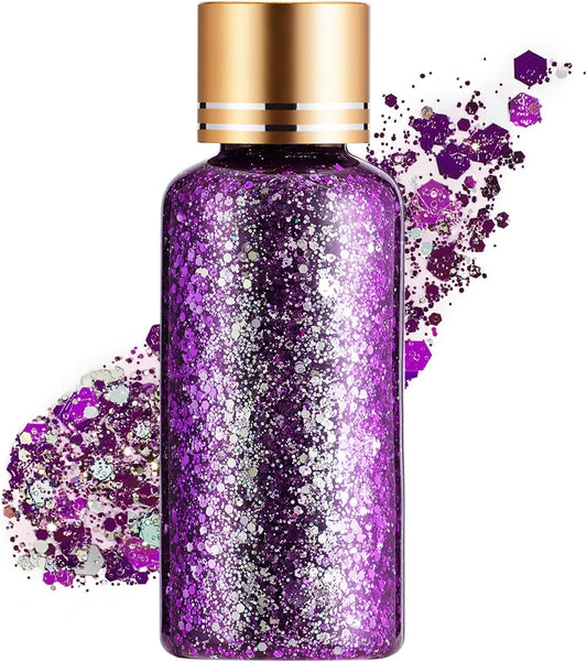 Lavender Purple Glitter Gel for Women Kids, Face Body Hair Glitter Gel, Holographic Chunky Mermaid Sequin Shimmer Makeup for Singer Concert Music Festival Rave Accessories, 1oz/Jar