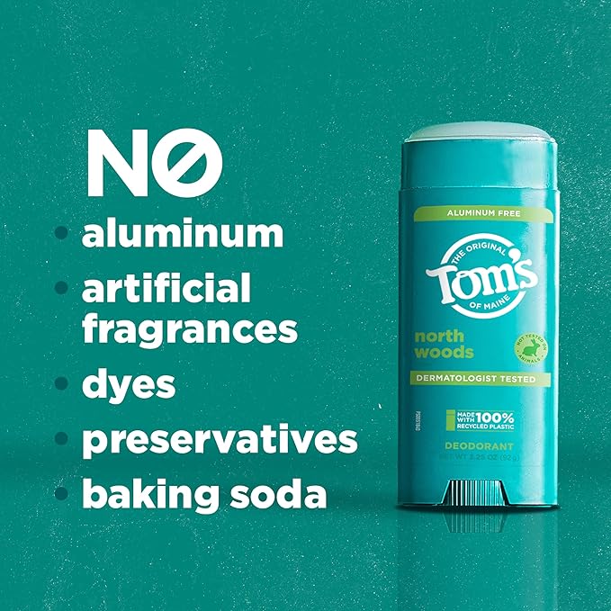 Tom’s of Maine North Woods Aluminum Free Natural Deodorant For Women & Men | Goes on Clear | Odor & Wetness Protection | Naturally Derived and Moisture-Locking Ingredients | 3.25 oz (2 Pack)