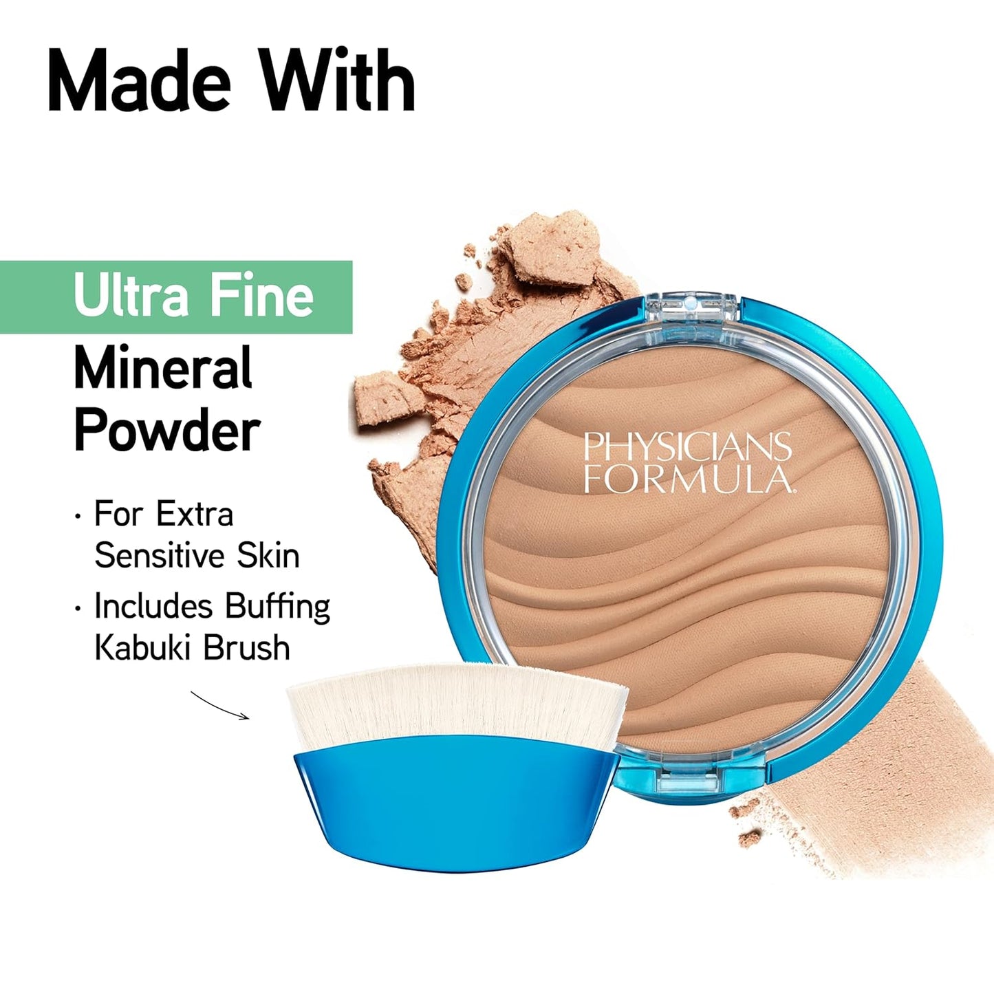 Physicians Formula Mineral Wear Talc-Free Airbrushing Pressed Powder, Full Coverage Mineral Face Powder for Sensitive Skin – Beige