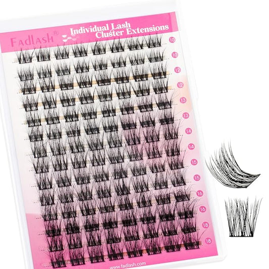 FADLASH Cluster Lashes Fluffy 10-18mm Lash Clusters Volume Lash Extension 112Pcs 3D DIY Lash Clusters D Curl Individual Lashes (R02-0.07-D,10-18mm)