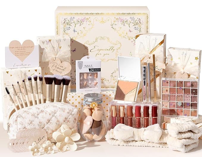 Teen Girl Gifts Trendy Stuff, 10 Positive Affirmation Cards & Empowering Challenges to Unlock 10 Wrapped Makeup Gift Set Motivational Birthday Easter Egg Stuffers Gift Basket for Tween & Teenage Girls