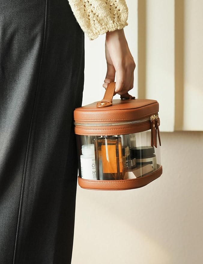 Popvibe Clear Makeup Bag Travel Cosmetic Case Transparent Toiletry Bag with Zipper, Portable Make Up Organizer Traveling Compact Car Bag for Essentials