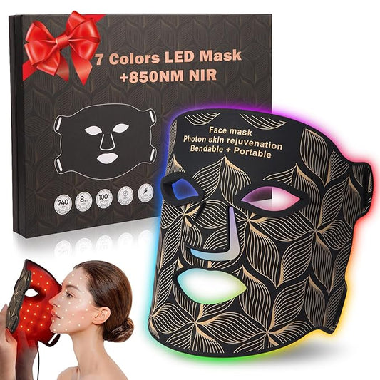 Red Light Therapy for Face, 8 Colors LED Face Mask Light Therapy with 850NM Near-infrared, Portable Rechargeable Red Light Therapy Mask Skin Care Device at Home and Travel for Anti-Aging, Black