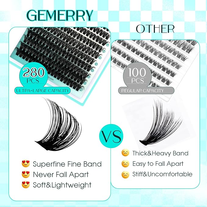 Eyelash Clusters Fluffy Lash Clusters Thick 280pcs Cluster Eyelash Extensions DIY At Home Individual Lashes Cluster Lashes by GEMERRY（80P-15-20mm)