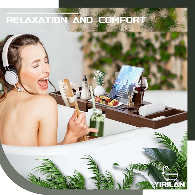 Yirilan Luxury Bathtub Tray Caddy, Expandable Bath Tray, Unique House Warming Gifts, New Home, Anniversary and Wedding Gifts for Couple, Bridal Shower Gift for Women