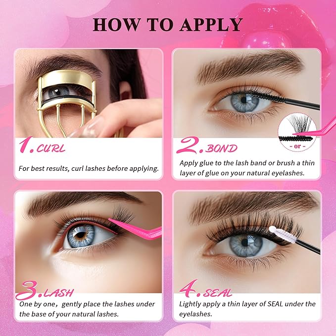 Bombshell PLUS 570Pcs Fluffy Lash Clusters - 10-18mm Thick D Curl Eyelash Clusters (200D Volume) - DIY Eyelash Extensions at Home - Perfect for Women's Natural & Glam Looks with dark skin