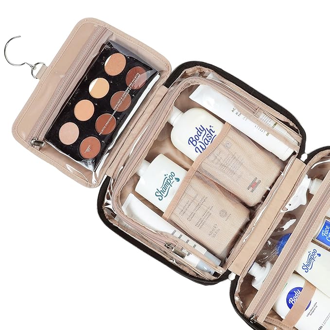 NISHEL Travel Toiletry Bag for Women, Makeup Essentials Organizer, Hanging Case for Accessories, Cosmetics, Large Size, Black