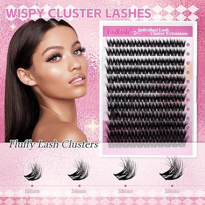 FADLASH Lash Clusters Eyelash Extensions 12-18mm Eyelash Clusters Individual Cluster Lashes D Curl DIY Lash Extension Clusters Volume (L01-Mix12-18)