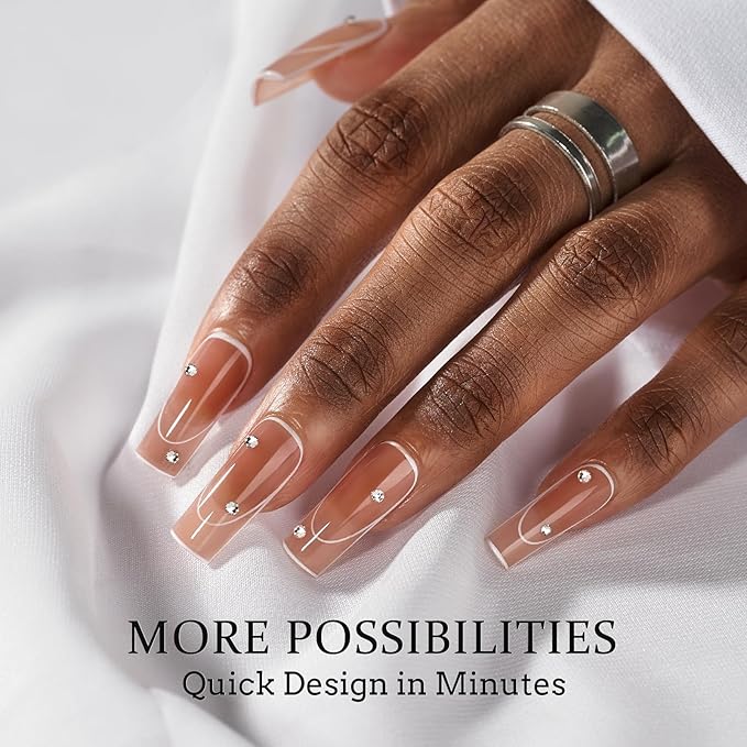 BTArtbox French Tip Press on Nails - 5 Styles XCOATTIPS Short Coffin Nails, Pre-Designed Swirl Soft Gel Nail Tips, Ultra Fit False Nails, Soak Off Acrylic Fake Nails Extensions for Nail Art