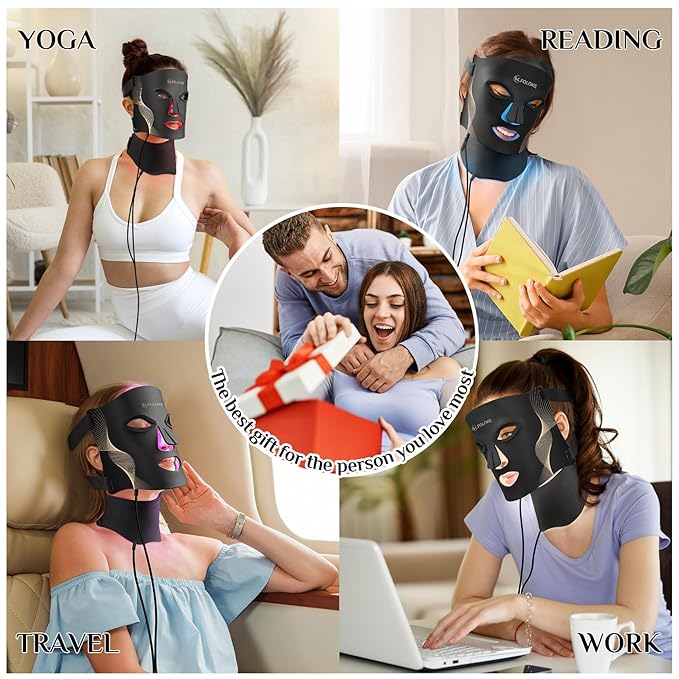 Red Light Therapy for Face, LED Light Therapy Mask & Neck Skin Care Mask, Infrared Red Light Therapy Mask Wavelength for Home Use Working Travel Yoga Sleep