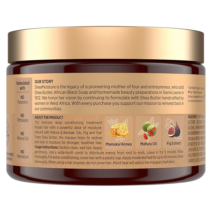 SheaMoisture Intensive Hydration Hair Masque Manuka Honey & Mafura Oil For Dry, Damaged Hair Deep Conditioning Hair Treatment 11.5 oz