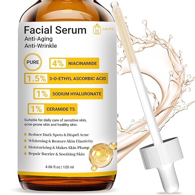 Pure 4% Niacinamide Serum for Acne Treatment for Face & Dark Spots | Brightening Face Serum with 1.5% Vitamin C | 1% Hyaluronic Acid | 1% Ceramide T5 | Made in China (4 fl.oz/120ml) Travel Pack Size
