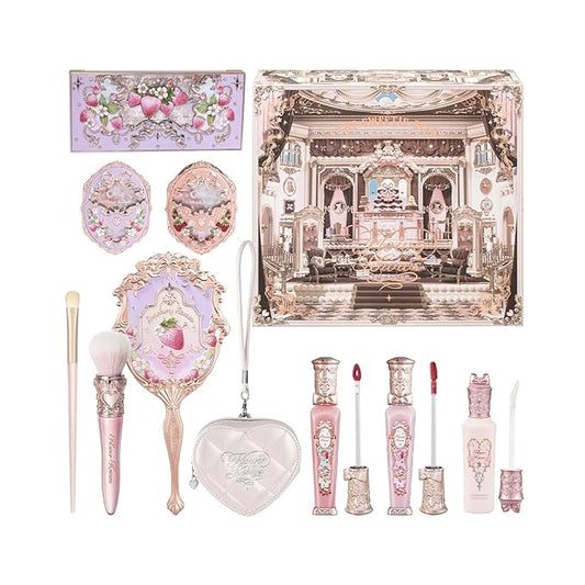 Flower Knows RocoBerry Dream 11-Piece Makeup Gift Box Set,Includes Makeup Palette,Blush,Highlighter,Lip Gloss,Hand Mirror,Bag Charm,Eyeshadow Brush,Blush Brush,Box,Perfect Anniversary Valentine Gift