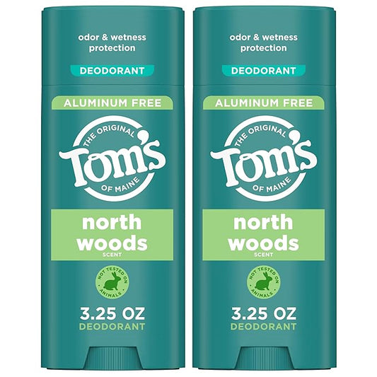 Tom’s of Maine North Woods Aluminum Free Natural Deodorant For Women & Men | Goes on Clear | Odor & Wetness Protection | Naturally Derived and Moisture-Locking Ingredients | 3.25 oz (2 Pack)