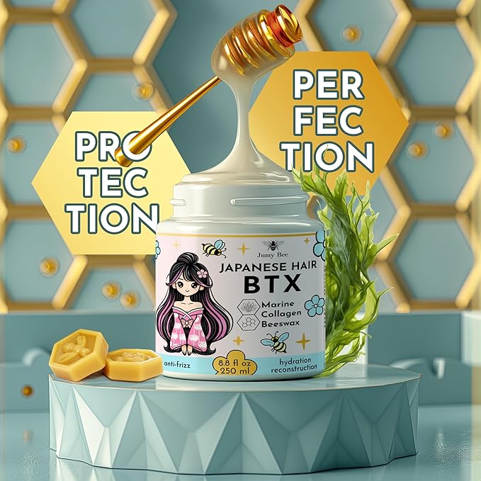 Japanese BTX Hair Mask for Damaged Hair B-TOX – Collagen & Keratin Treatment with Beeswax & Seaweed, Anti-Frizz, Protein Repair, Formaldehyde-Free, 8.8 oz
