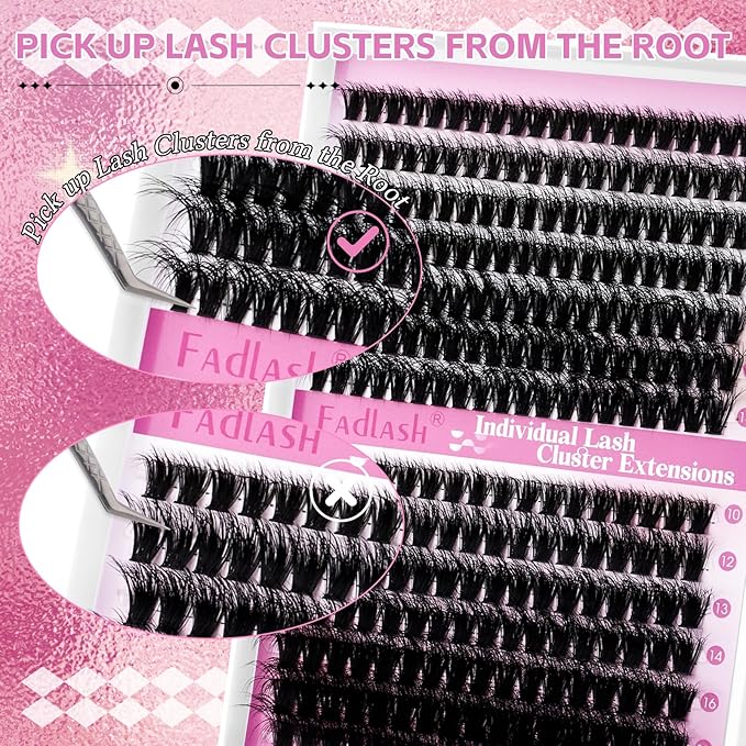 FADLASH Lash Clusters 60D+80D Eyelash Extensions 10-18mm Individual Cluster Lashes D Curl DIY Lash Extension Clusters 3D Effect Eyelash Clusters Volume (60D+80D-3D-Mix10-18)