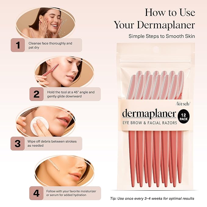 Kitsch Dermaplane Razor for Women Face – Face Razors for Women & Men, Eyebrow Trimmer & Face Shaver – Exfoliating Facial Razor & Skin Care Tool for Smoother Skin - Coral, 12 pcs