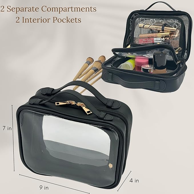 JAZD Clear Makeup Bag Toiletry Bag for Women Cosmetic Case Large Capacity Travel Make Up Bag Organizer Transparent Storage Compartment TSA Approved