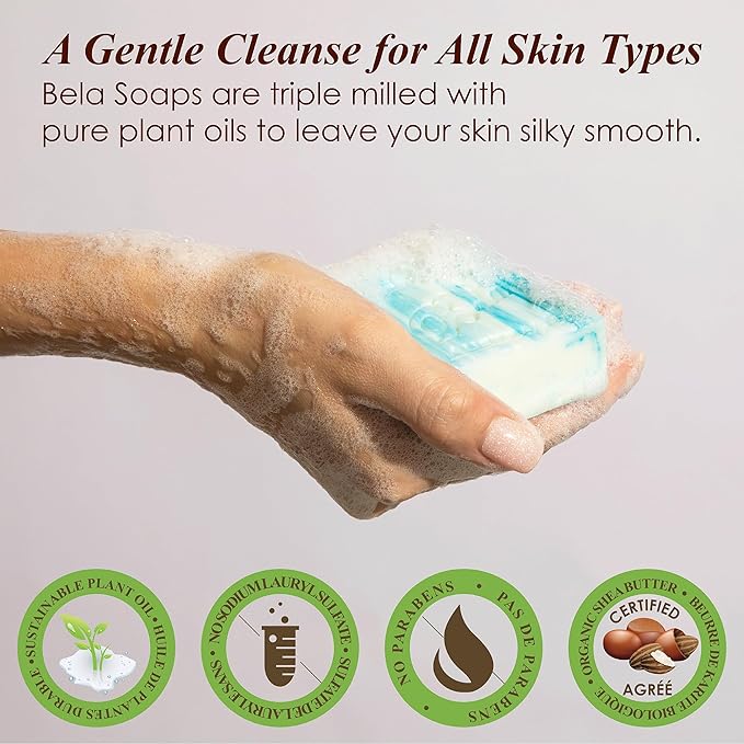 BELA Triple Milled Soap Variety Pack 3.3 OZ Pack of 12, Long Lasting French Triple Milled Bar Soap with Organic Shea Butter, Hand, Face and Body Soap Bar, Made in Australia
