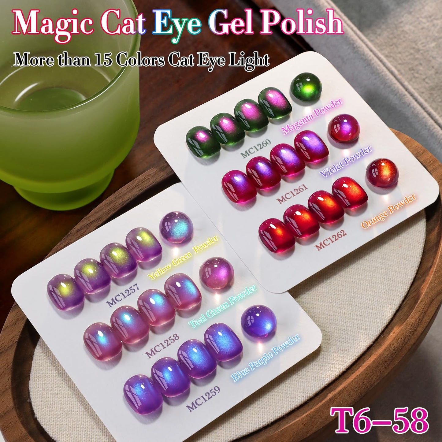 Double Rhythm Cat Eye Gel Nail Polish Set of 6 Same Color Same Bottle 0.5 Oz Shimmer Glitter with Magnet Holographic Reflective Magnetic UV Nail Polish Kit at Home (Aurora Galaxy Burgundy-T6-58)