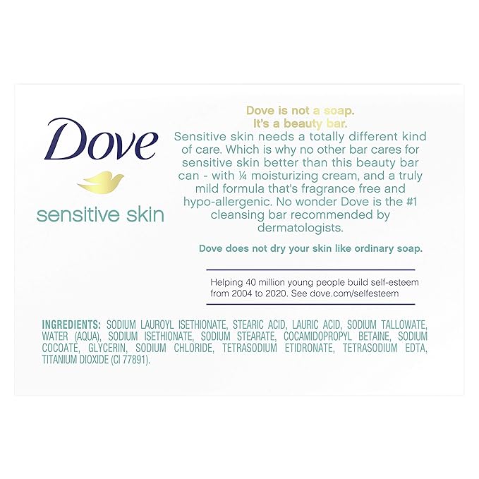 Dove, Bar Soap for Sensitive Skin 3.15 oz 25.2 Ounce, (Pack of 8)
