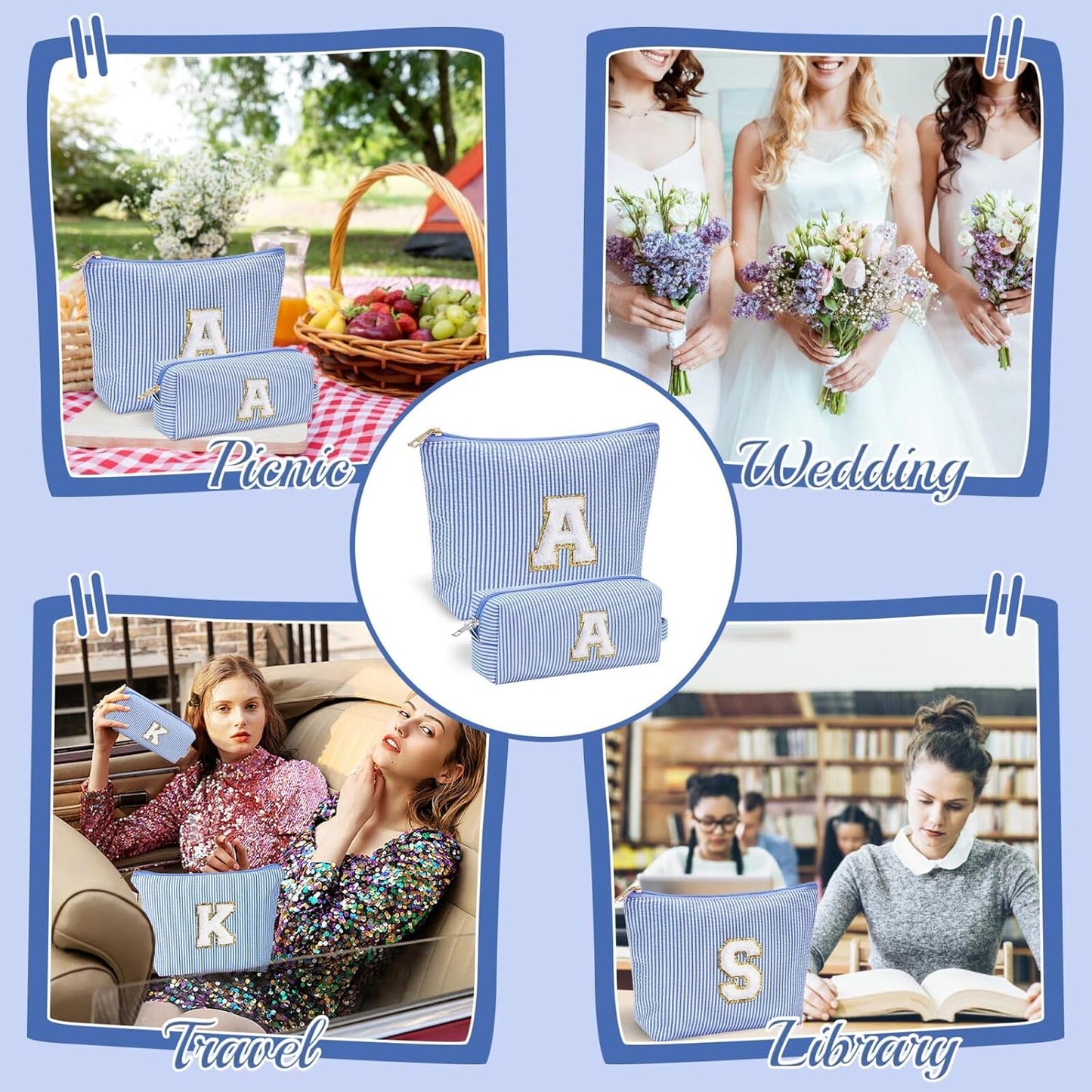 YOOLIFE Personalized Gifts for Women, Initial Make Up Bag Cosmetic Bag Makeup Pouch Cute Makeup Bag Gift for Wife Girlfriend Sister Gifts Bride Wedding Gifts for Women Her Best Friend Birthday Gifts W