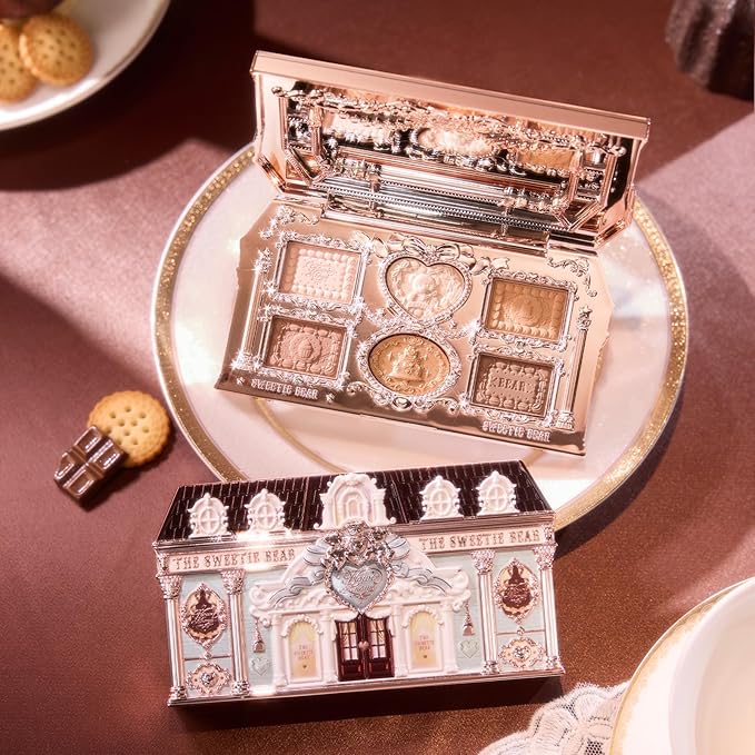 Flower Knows The Sweetie Bear Collection 6-Color Makeup Palette,Brown Eyeshadow Palette with 4 Matte + 2 Shimmer Shades,Blendable Smooth Cute Make Up,0.23 Oz(01 Buttery Croissant)