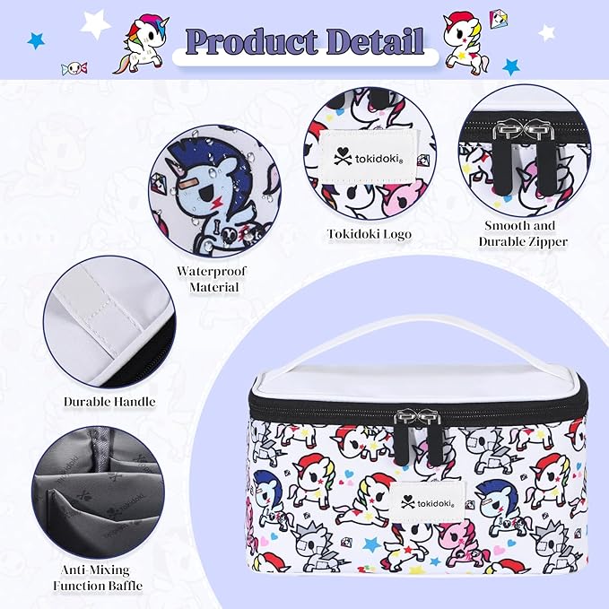 Tokidoki Unicorno Makeup Bag Cute Cosmetic Bag Large Capacity Travel Makeup Case Portable Organizer Toiletry Bag for Women Traveling with Handle (White)