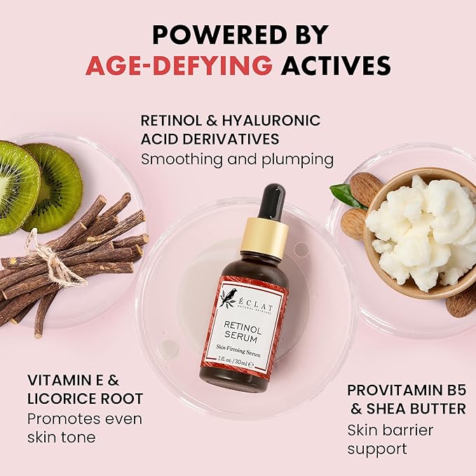 Eclat Skincare Renewing Retinol Serum for Face - Anti Aging Serum with Hyaluronic Acid & Aloe Vera – Hydrates and Improves the Signs of Aging (Fine Lines, Wrinkles & Dark Spots) 1 Fl Oz