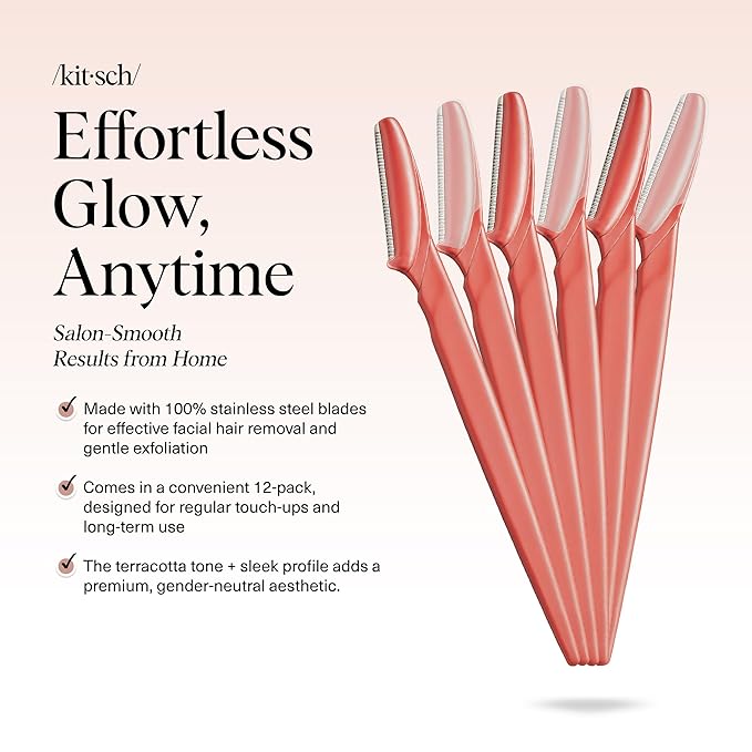 Kitsch Dermaplane Razor for Women Face – Face Razors for Women & Men, Eyebrow Trimmer & Face Shaver – Exfoliating Facial Razor & Skin Care Tool for Smoother Skin - Coral, 6 pcs