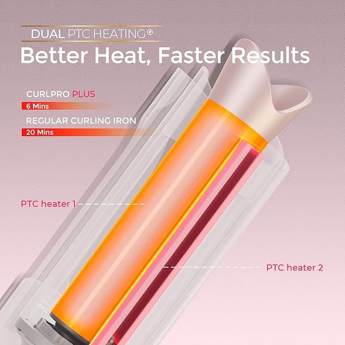 TYMO CurlPro Plus Automatic Rotating Curling Iron - Upgraded Long Barrel Curling Wand for Long Hair, Ceramic Hair Curler for Women, Anti-Scald, 600M Ionic, Dual Voltage, Gold Blush, 1 1/4 Inch