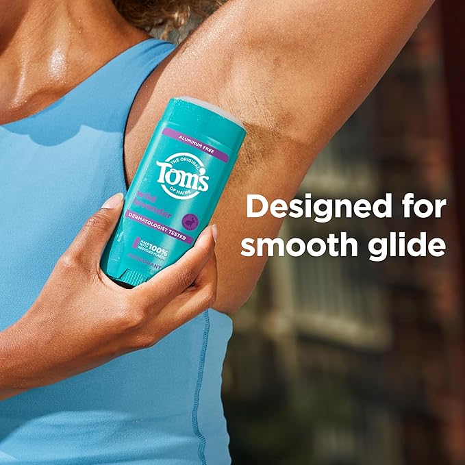 Tom’s of Maine Wild Lavender Aluminum Free Natural Deodorant For Women & Men | Goes on Clear | Odor & Wetness Protection | Naturally Derived and Moisture-Locking Ingredients | 3.25 oz (2 Pack)