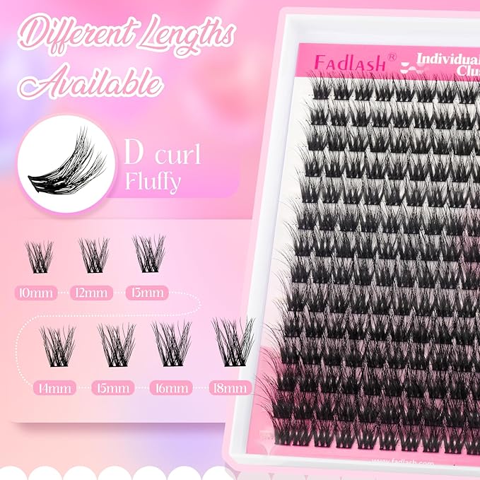 FADLASH Cluster Lashes Fluffy 10-18mm Lash Clusters Volume Lash Extension 168Pcs 3D DIY Lash Clusters D Curl Individual Lashes (R13-0.07-D,10-18mm)