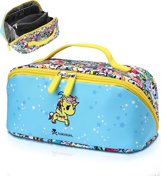 Tokidoki Makeup Bag for Women, Large Capacity Cosmetic Organizer & Toiletry Pouch with Handle, Official Licensed Unicorno Travel Cartoon Portable Makeup Case