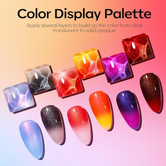 modelones Color Changing Gel Nail Polish Set, 6 Colors Temperature Changing Mood Red Black Blue Glitter Gel Polish Colors Collection Soak Off Christmas Gifts New Year Holiday Salon DIY at Home