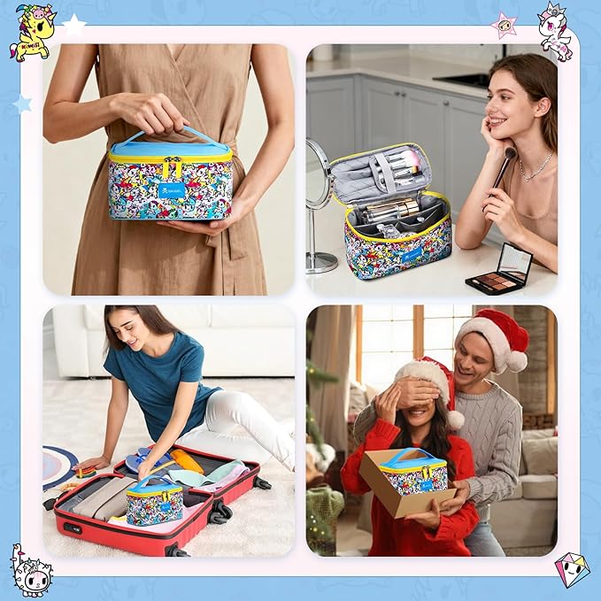 Tokidoki Official Unicorno Makeup Bag Cute Cosmetic Bag Large Capacity Travel Makeup Case Portable Organizer Toiletry Bag for Women Traveling with Handle (Colorful)